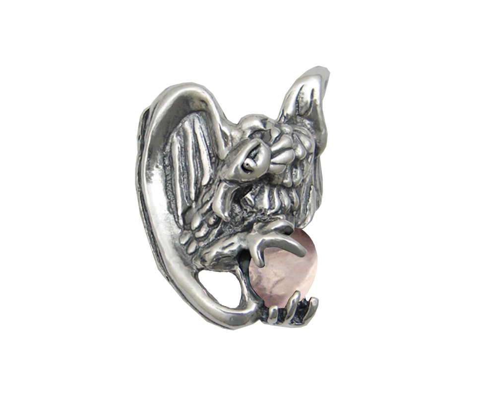 Sterling Silver Heavy Weight Vulture Ring With Rose Quartz Size 15